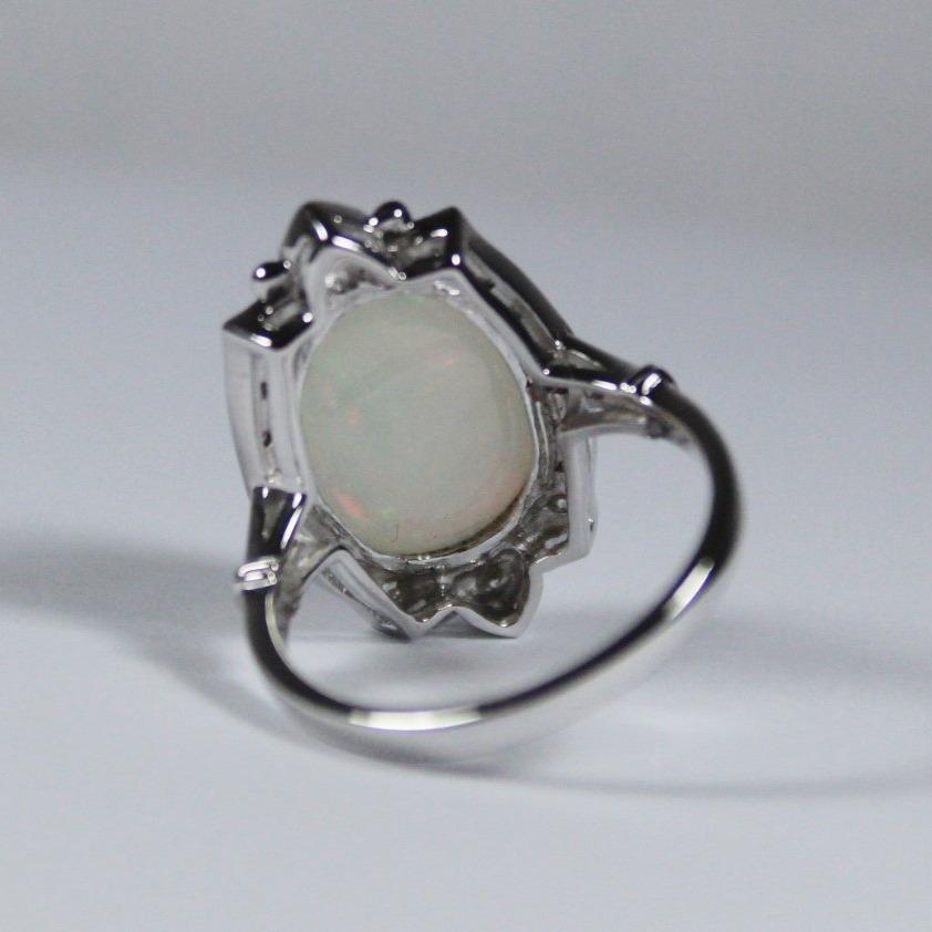 9ct White Gold 3ct Solid Opal and Diamond Dress Ring