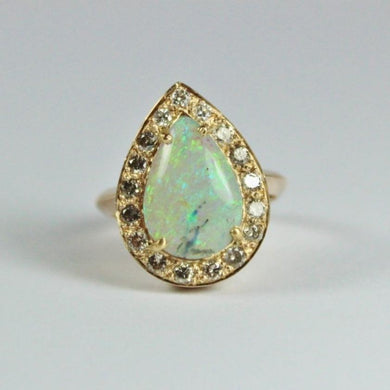 18ct Rose Gold Pear Shaped Solid Opal and Diamond Ring
