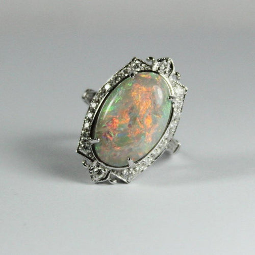 9ct White Gold 7.72ct Matrix Opal and Diamond Dress Ring