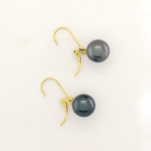 18ct Yellow Gold Black Tahitian Pearl Drop Earrings