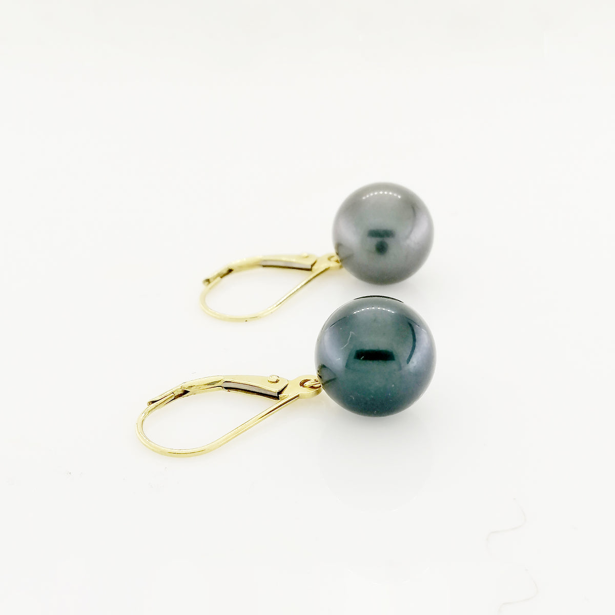 18ct Yellow Gold Black Tahitian Pearl Drop Earrings