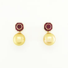 Ruby and Golden South Sea Pearl Earrings