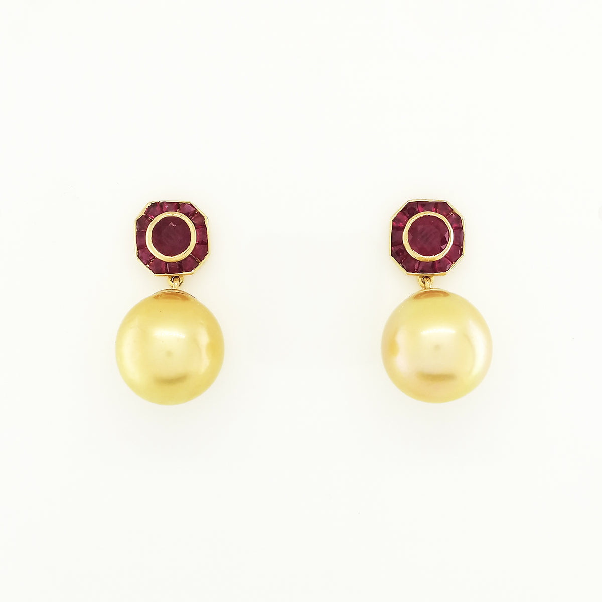 Ruby and Golden South Sea Pearl Earrings