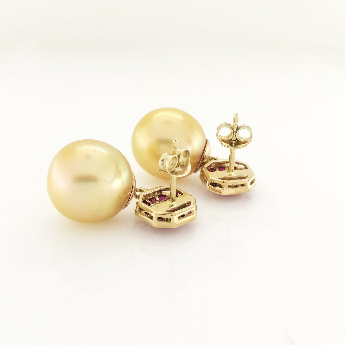 Ruby and Golden South Sea Pearl Earrings