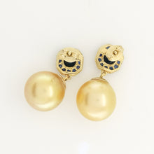 Sapphire and Golden South Sea Pearl Earrings