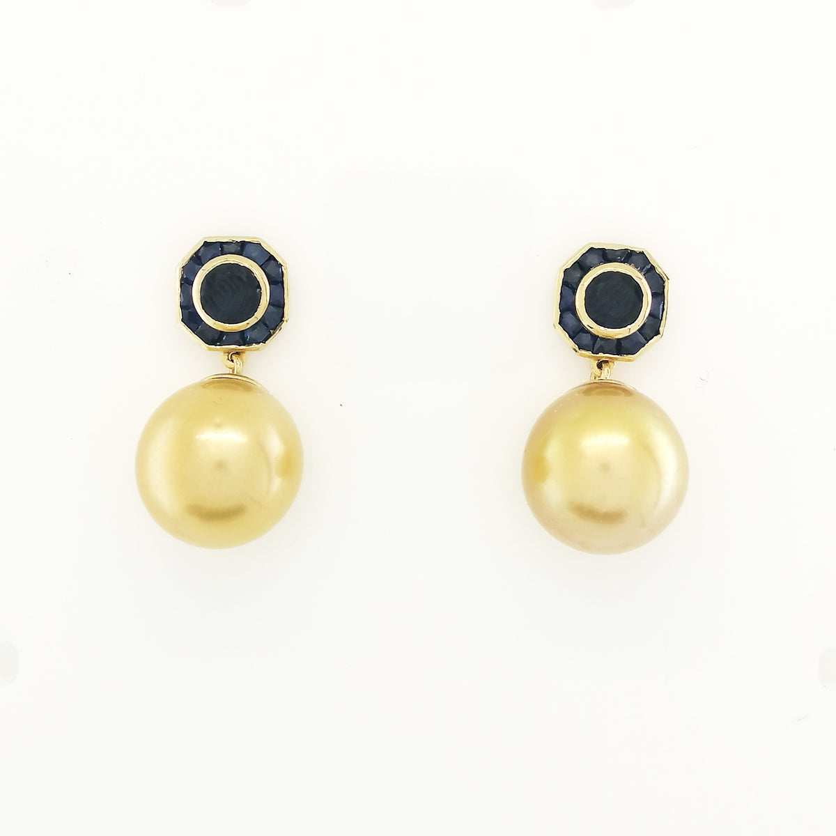 Sapphire and Golden South Sea Pearl Earrings