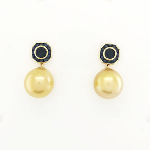 Sapphire and Golden South Sea Pearl Earrings