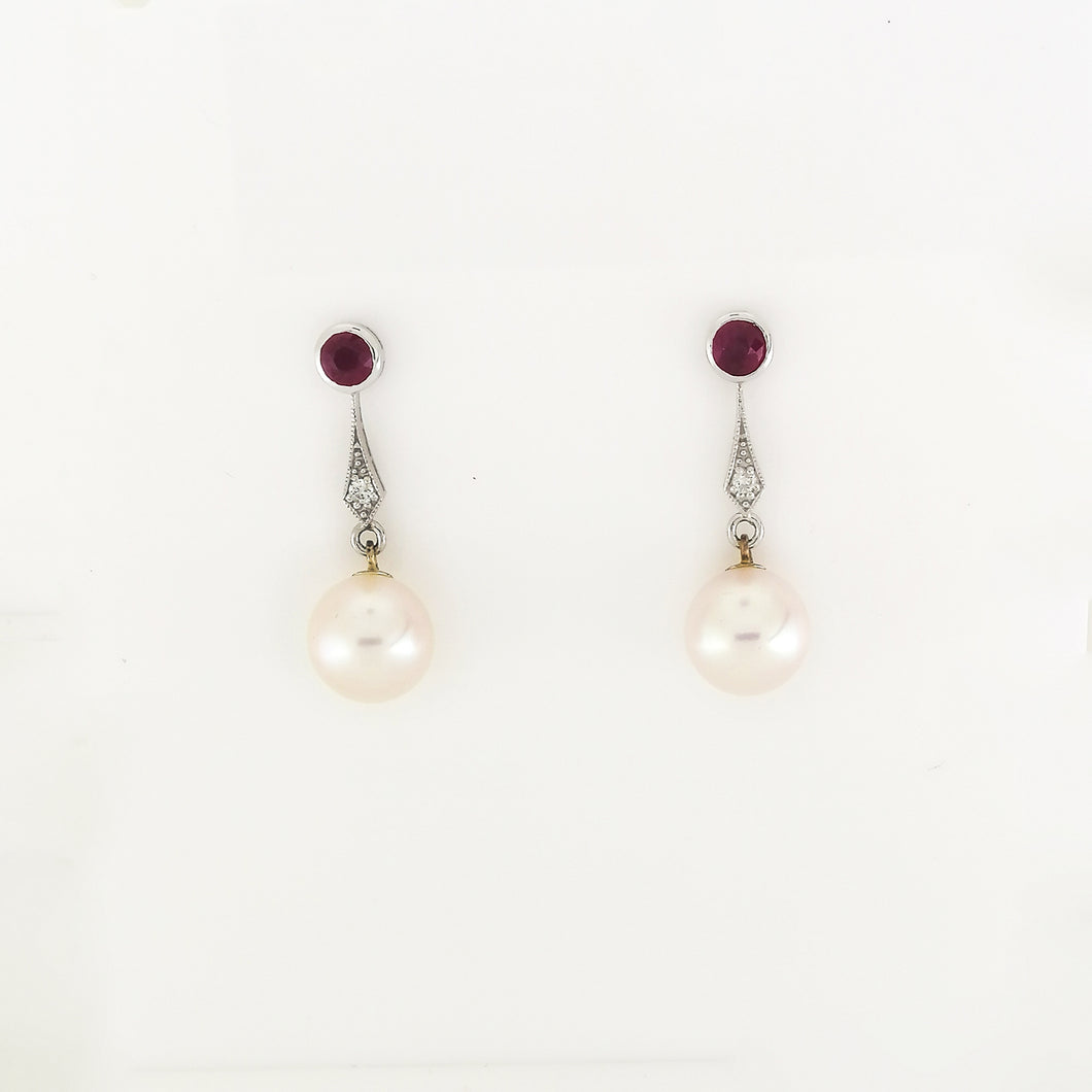 Ruby, Diamond and South Sea Pearl Earrings