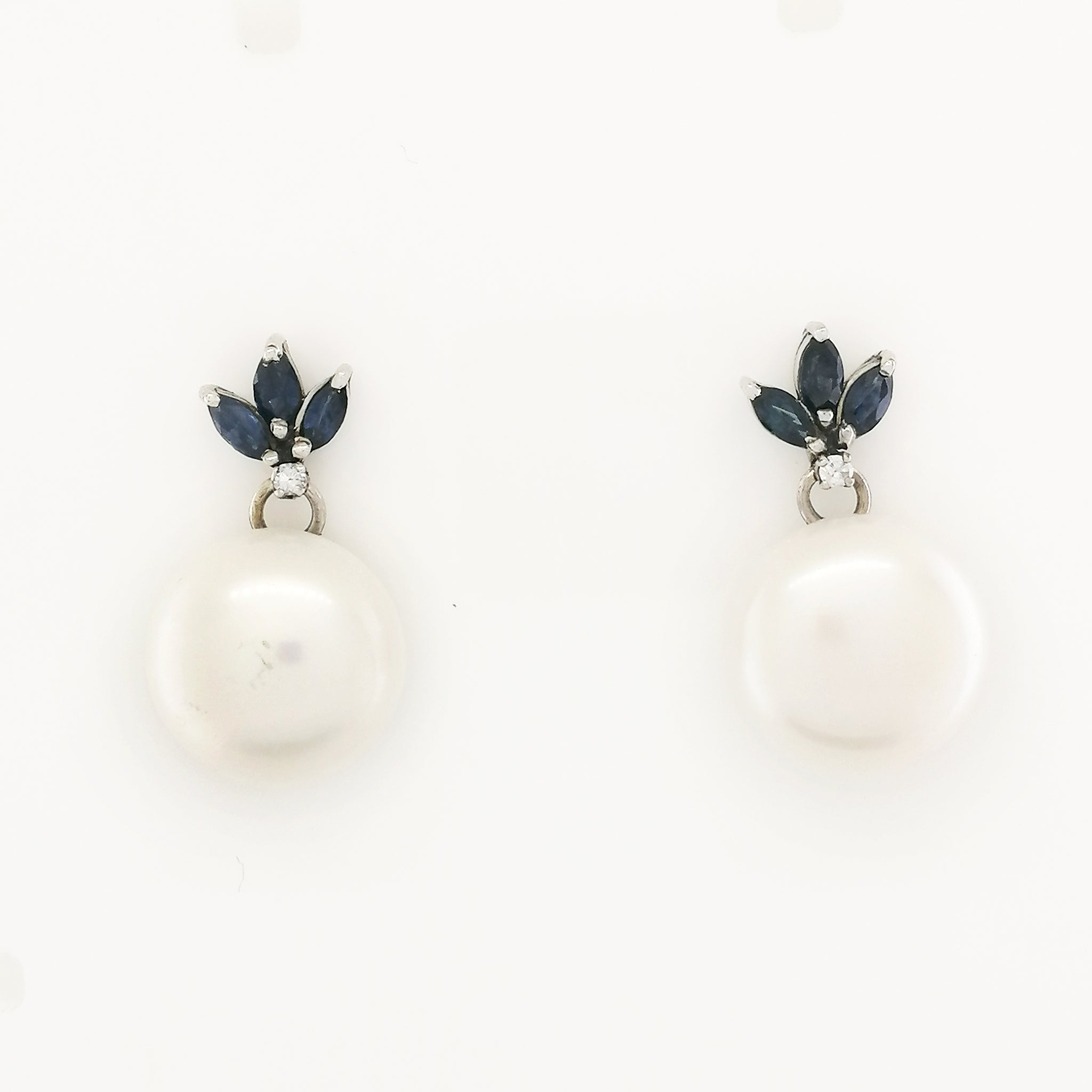 Sapphire, Diamond and Freshwater Button Pearl Earrings – Tresors