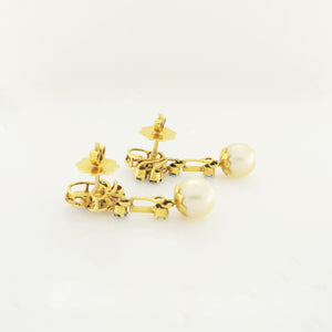 Sapphire, Diamond and Golden Pearl Earrings