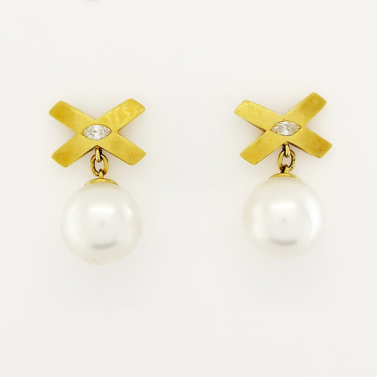 Vintage White South Sea Pearl and Marquise Diamond Earrings