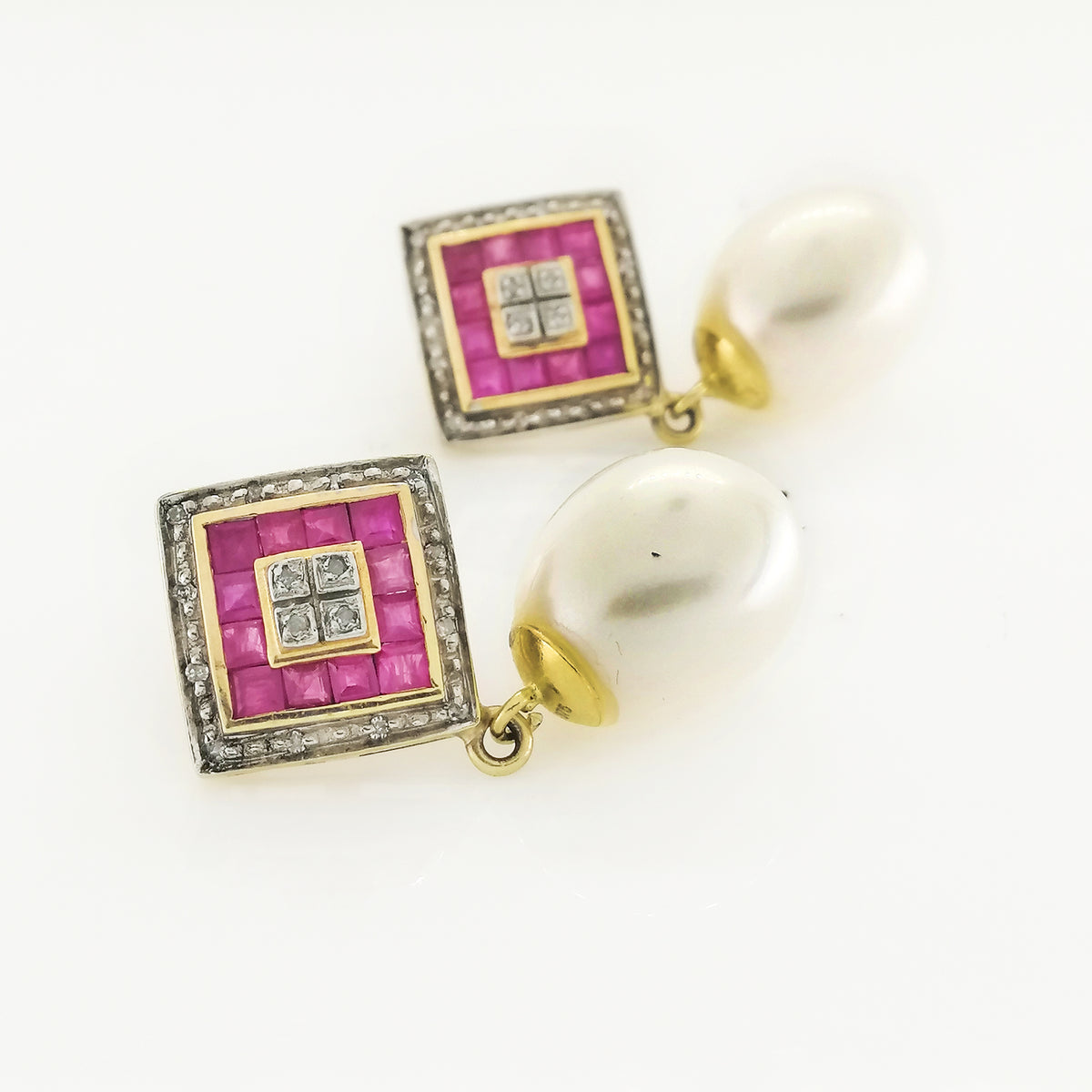 Vintage Ruby, Diamond and South Sea Pearl Earrings