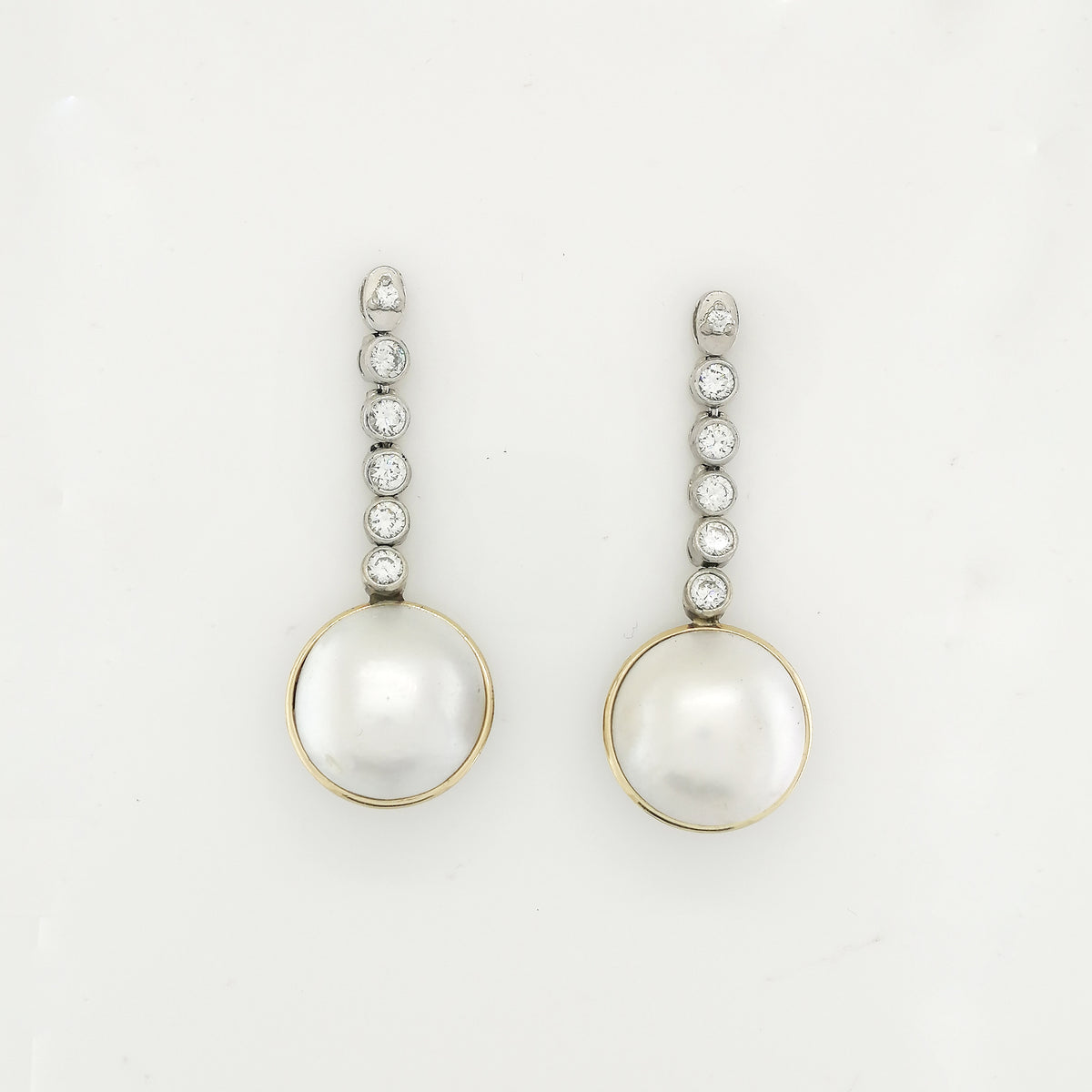 White Mabe Pearl and Diamond Earrings