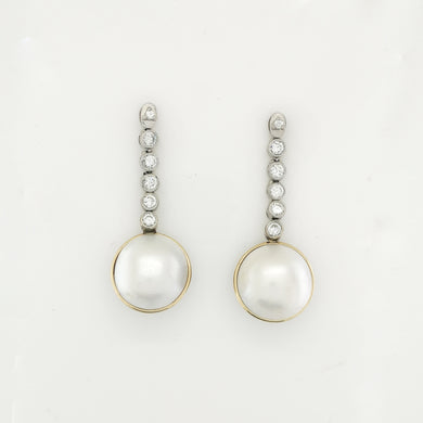 White Mabe Pearl and Diamond Earrings