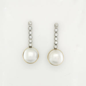 White Mabe Pearl and Diamond Earrings