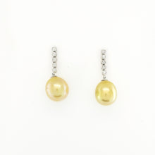 18ct White Gold Diamond Drop Golden South Sea Pearl Stud Earrings