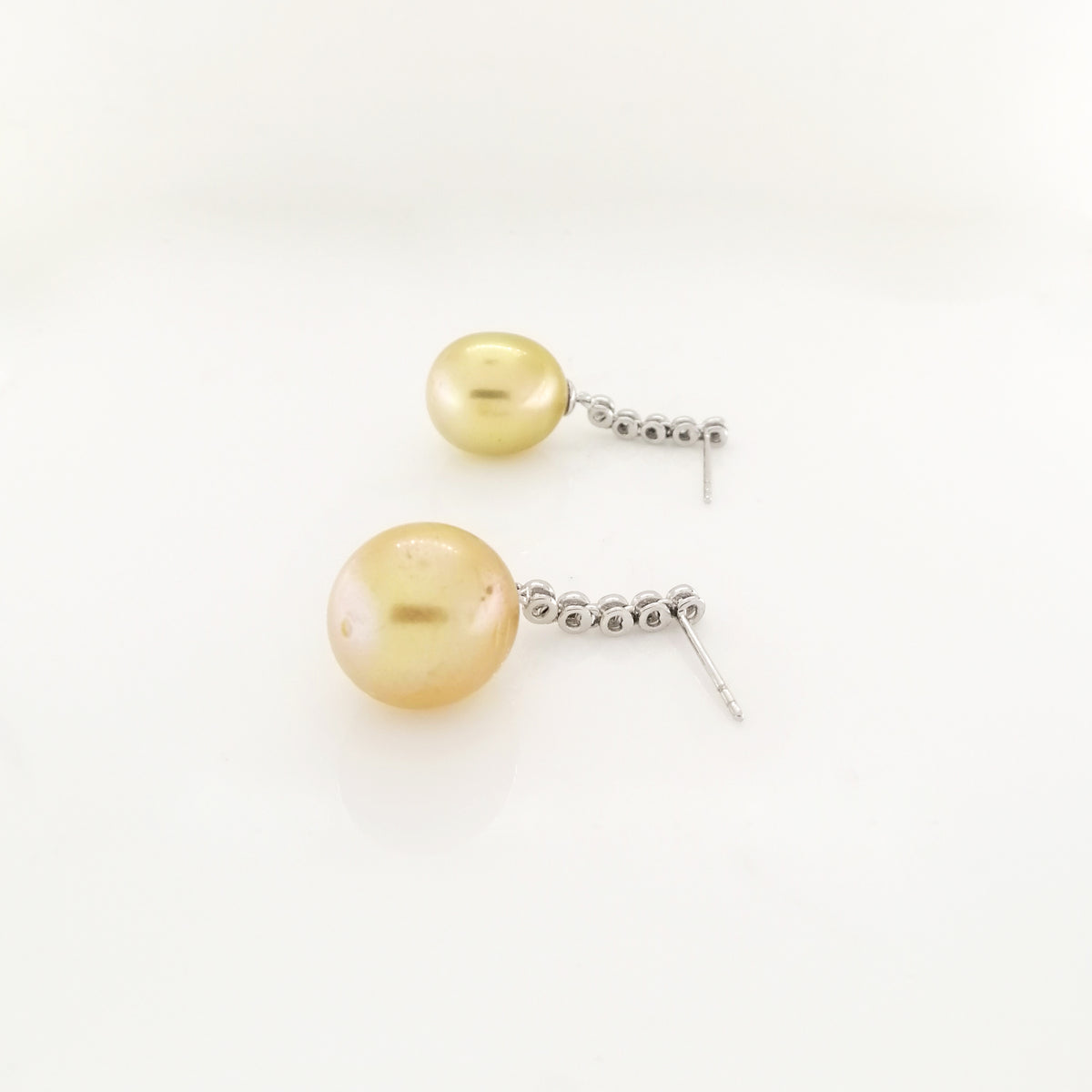 18ct White Gold Diamond Drop Golden South Sea Pearl Stud Earrings