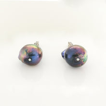 Diamond and Black Tahitian Baroque Pearl Earrings