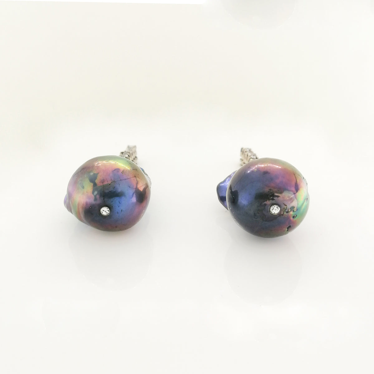 Diamond and Black Tahitian Baroque Pearl Earrings