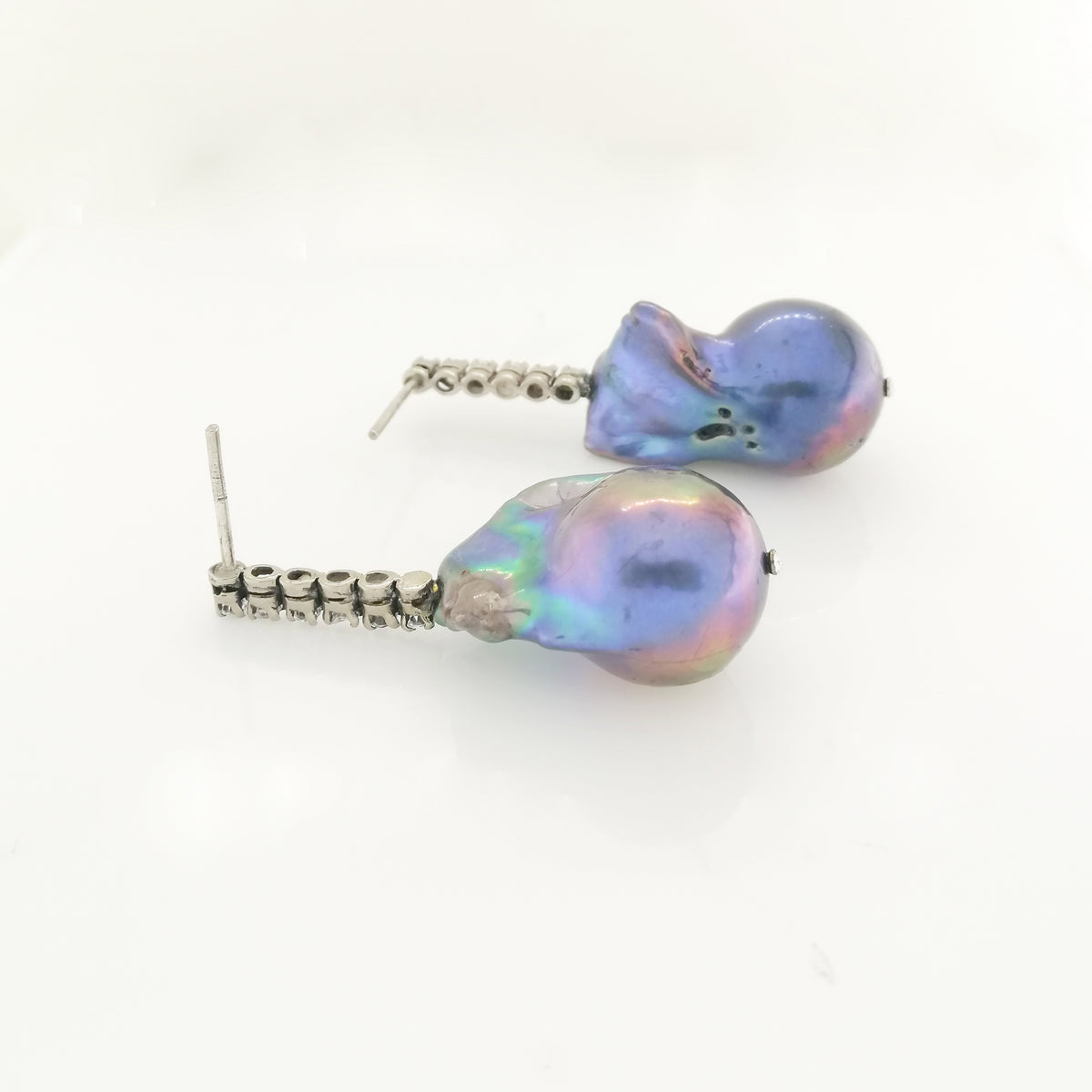 Diamond and Black Tahitian Baroque Pearl Earrings