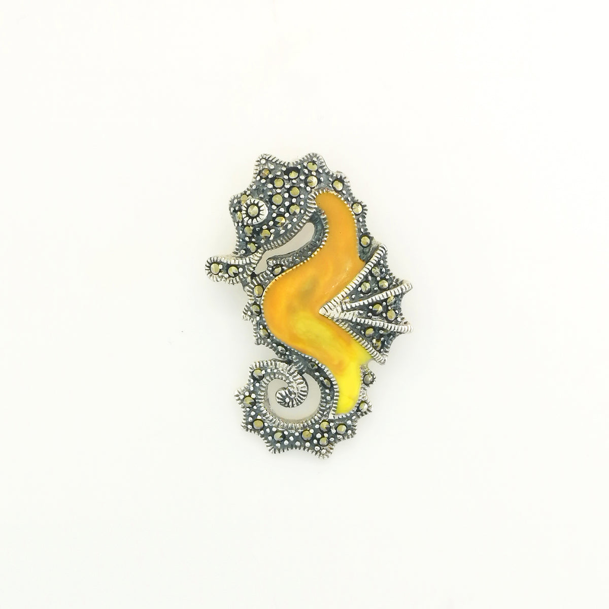 Sterling Silver Marcasite and Enamel Sea Horse Pendant