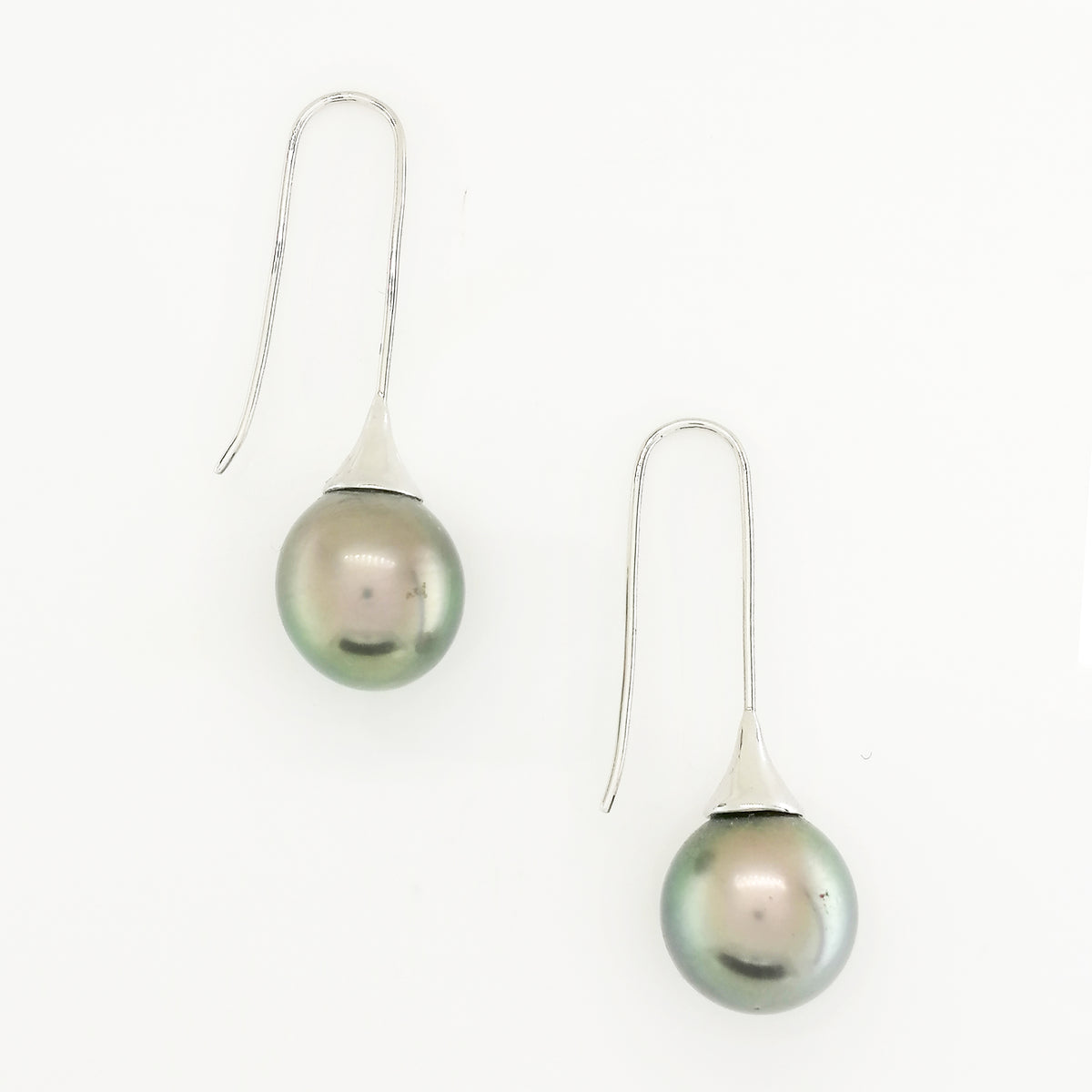 9ct White Gold Black Tahitian Pearl Drop Earrings