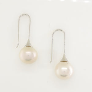 9ct White Gold White South Sea Pearl Drop Earrings