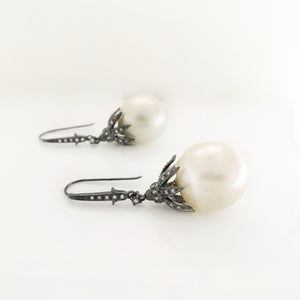 Black Rhodium Plated South Sea Pearl and Diamond Earrings