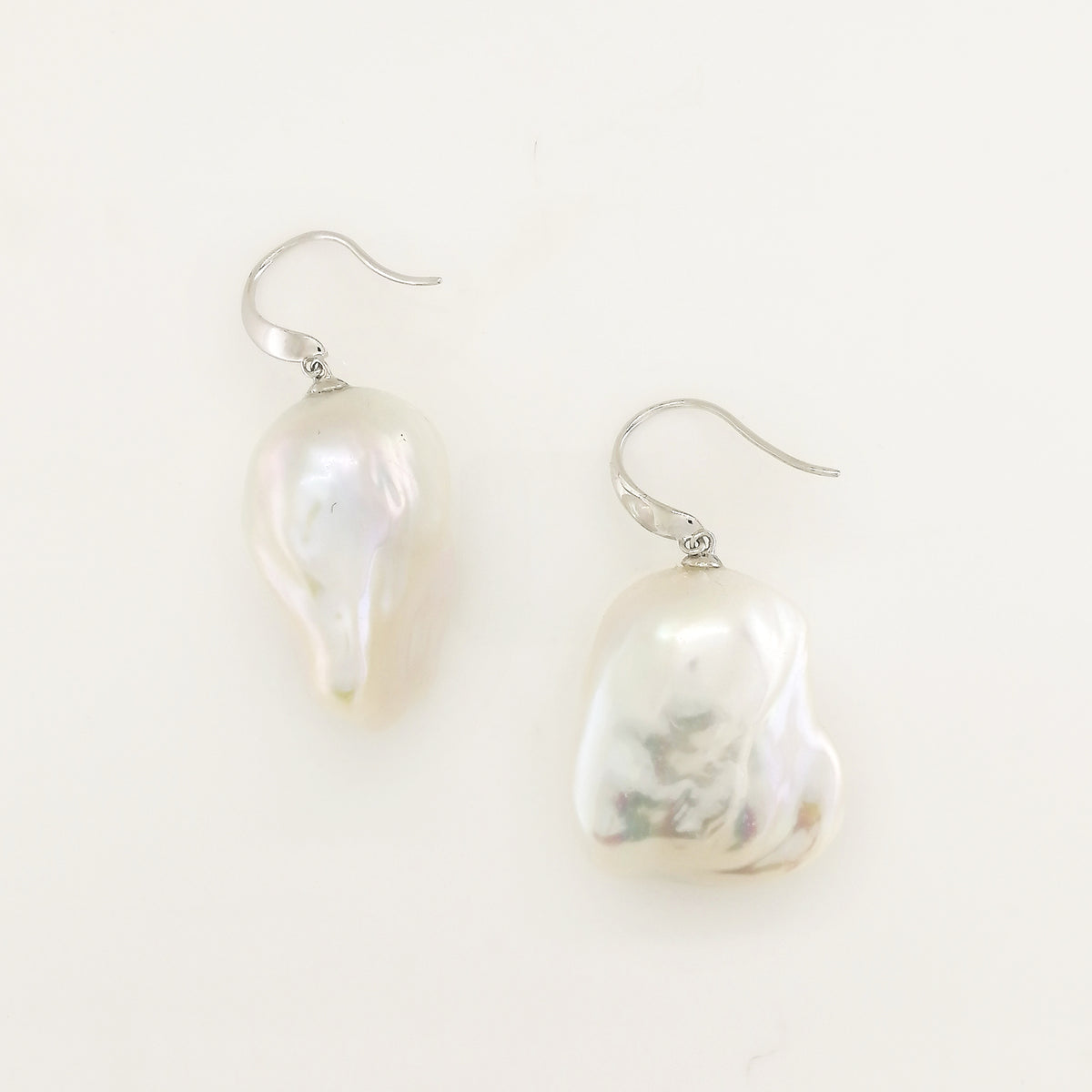 9ct White Gold White Baroque Pearl Drop Earrings
