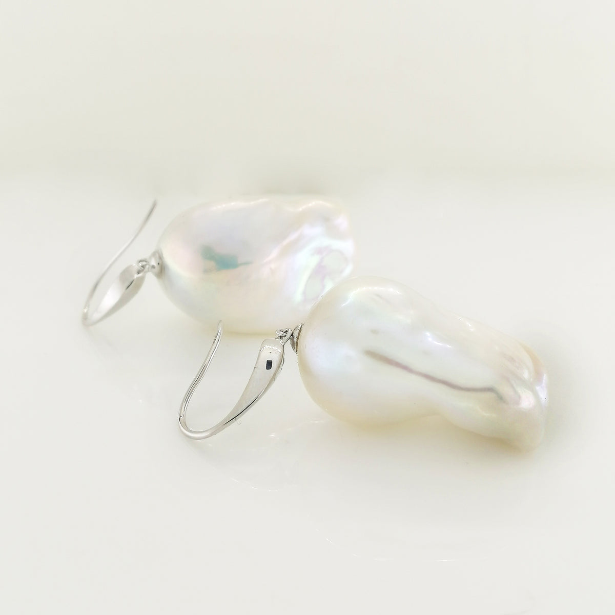 9ct White Gold White Baroque Pearl Drop Earrings