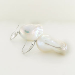 9ct White Gold White Baroque Pearl Drop Earrings