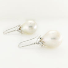 White Gold Baroque Pearl and Diamond Earrings