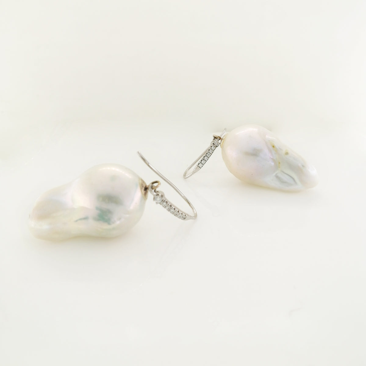 Sterling Silver Baroque Pearl and Cubic Zirconia Earrings