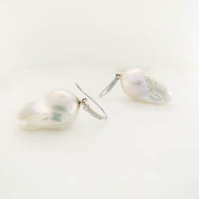 Sterling Silver Baroque Pearl and Cubic Zirconia Earrings