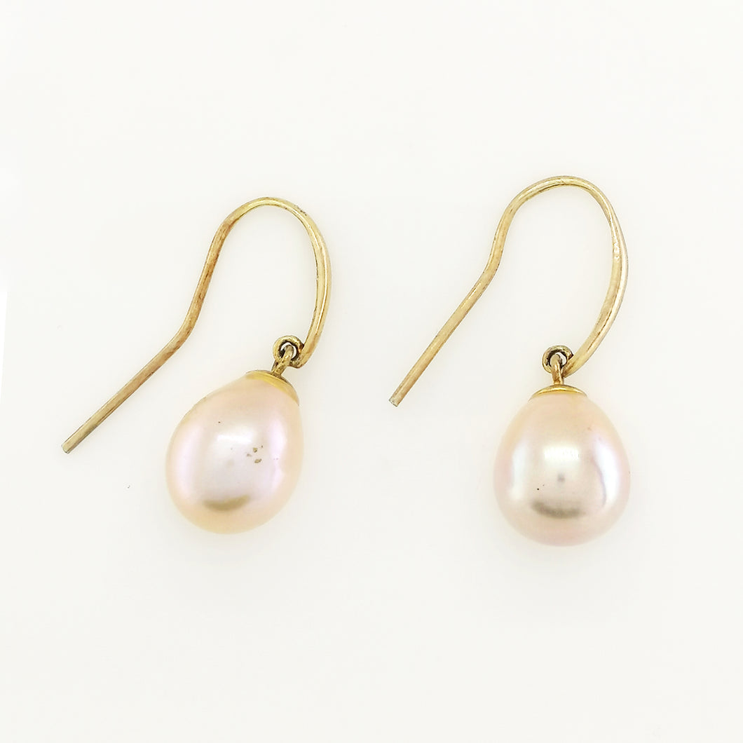 9ct Yellow Gold Pink South Sea Pearl Drop Earrings