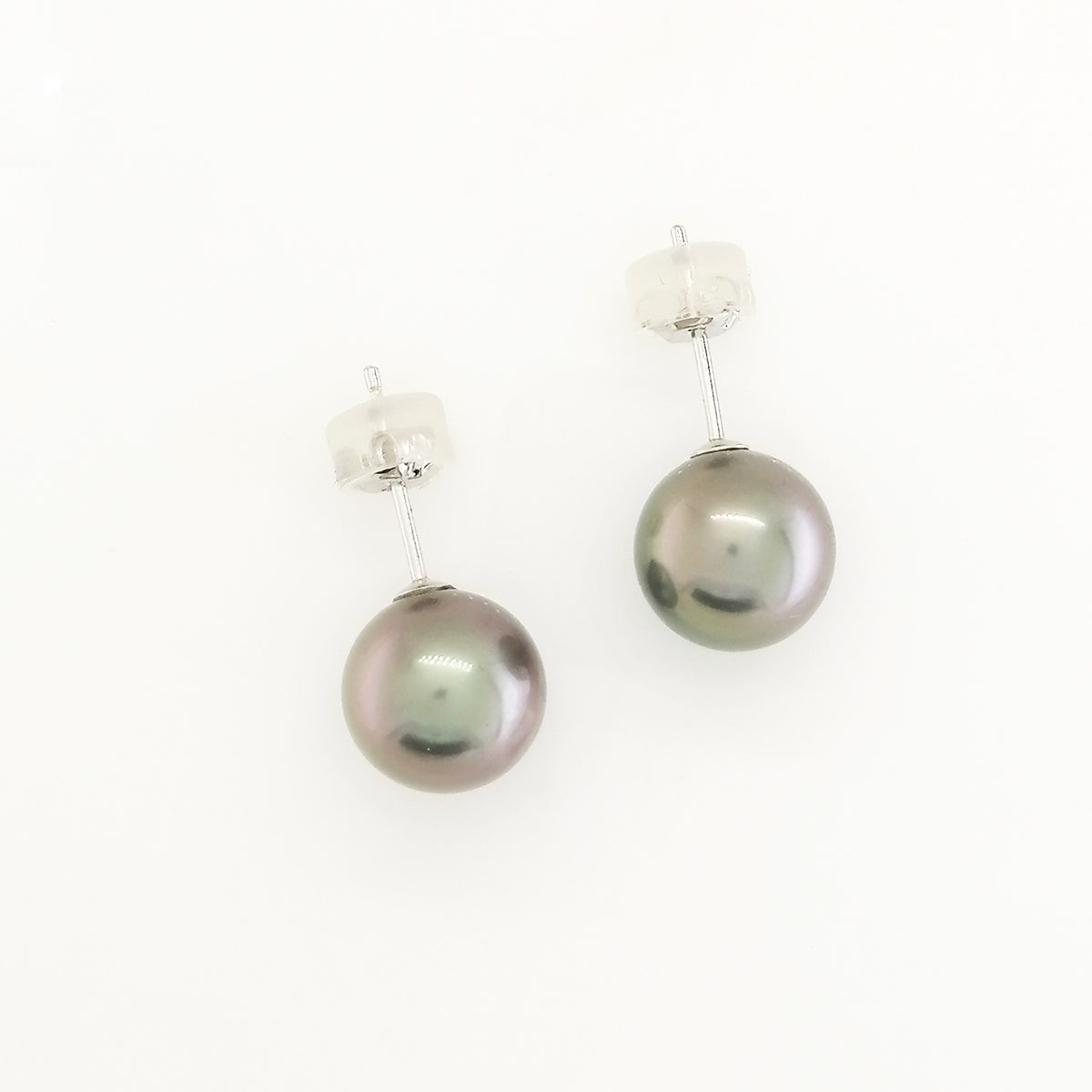 18ct White Gold Black Tahitian Pearl Stud Earrings