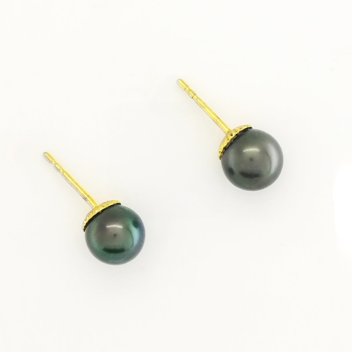 9ct Yellow Gold Black Tahitian Pearl Stud Earrings
