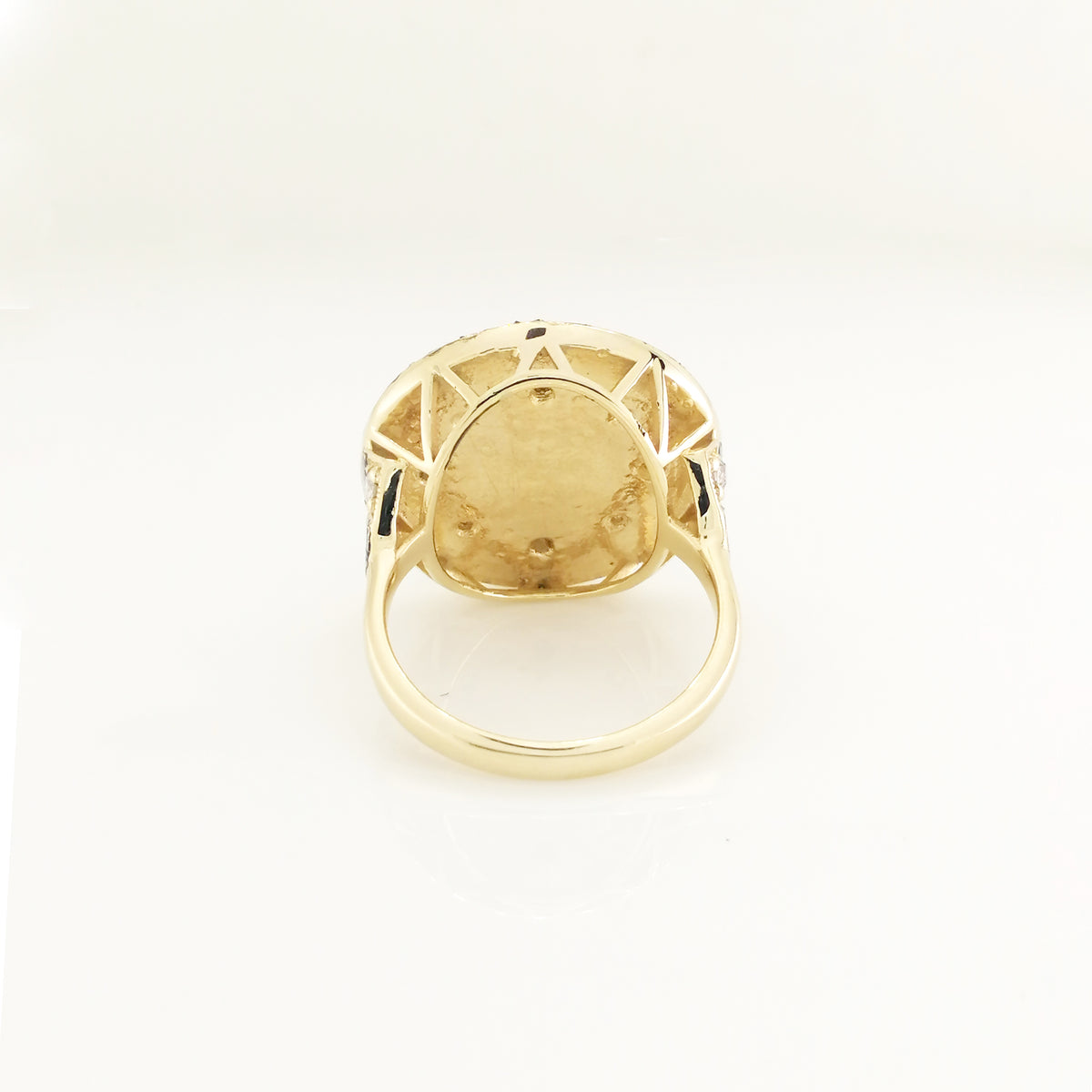 9ct Yellow Gold 4.08ct Moonstone, Diamond and Blue Enamel Cocktail Ring