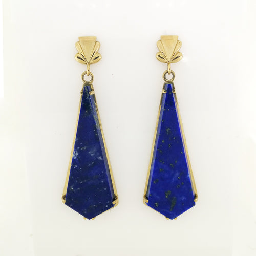 9ct Gold Lapis Lazuli Drop Stud Drop Earrings