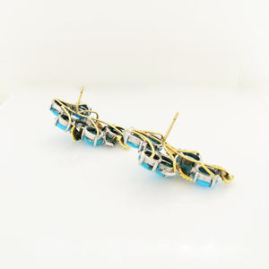 14ct Yellow Gold Turquoise and Diamond Long Stud Earrings