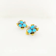14ct Yellow Gold Turquoise and Diamond Stud Earrings