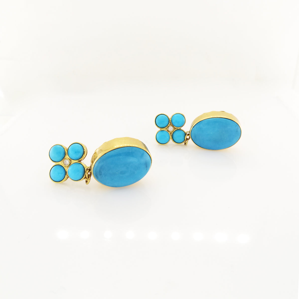 Turquoise and Diamond Clover Earrings
