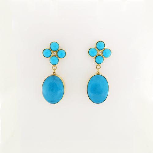 Turquoise and Diamond Clover Earrings