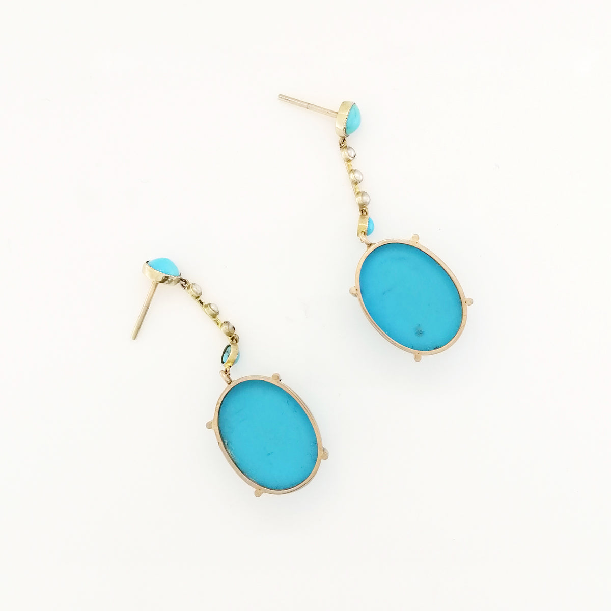 Antique Turquoise and Seed Pearl Earrings