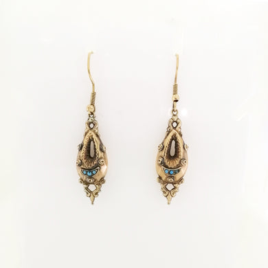 Antique Etruscan Style Seed Turquoise Earrings