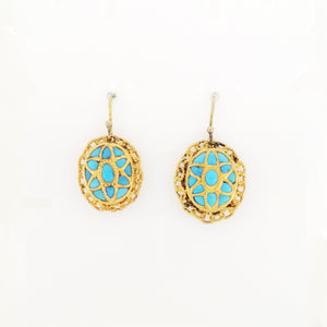 Vintage 18ct Yellow Gold Turquoise Cut Out Drop Earrings