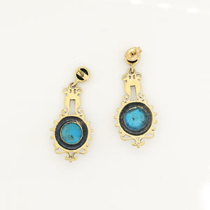 9ct Yellow Gold Turquoise and Diamond Stud Drop Earrings