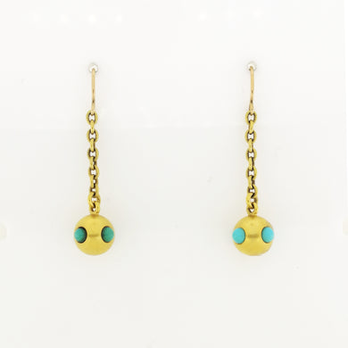 Antique 18ct Yellow Gold Turquoise Petite Drop Earrings