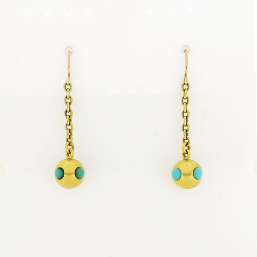 Antique 18ct Yellow Gold Turquoise Petite Drop Earrings