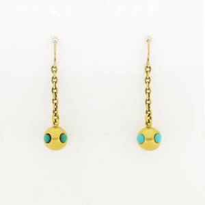 Antique 18ct Yellow Gold Turquoise Petite Drop Earrings